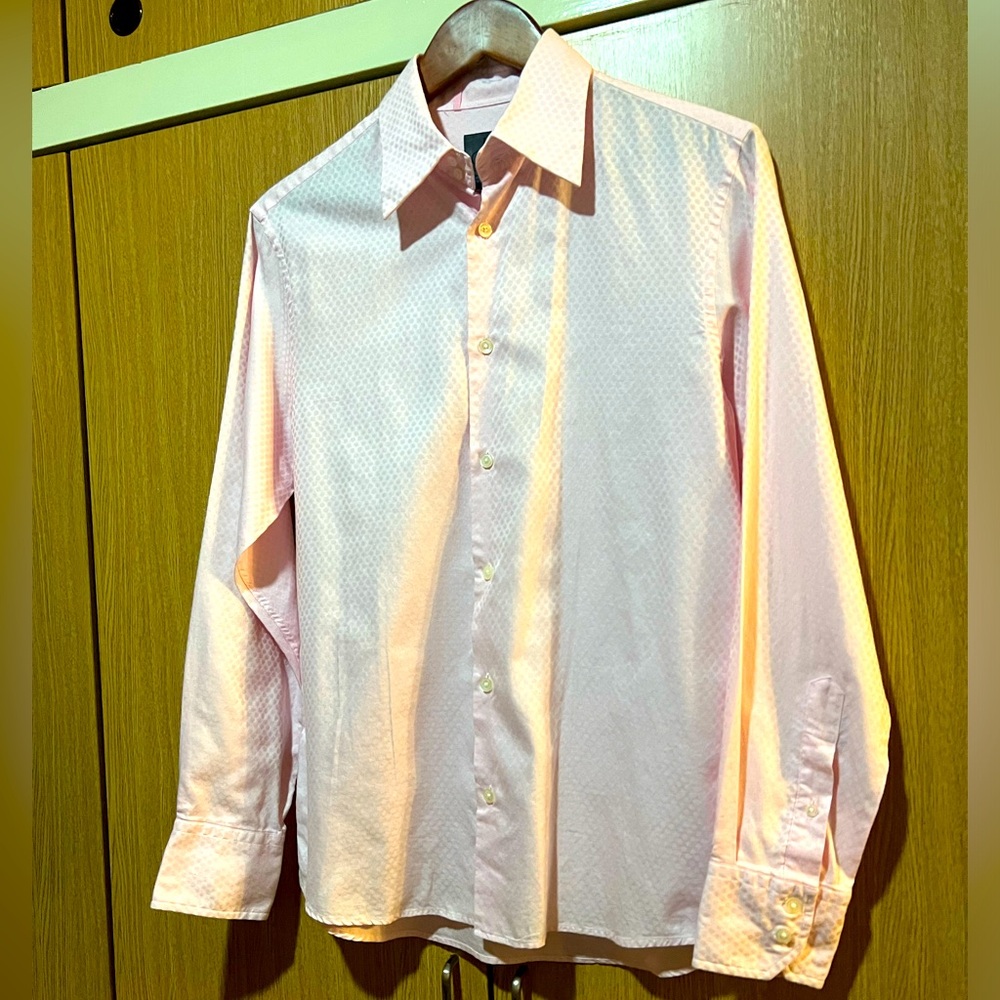 NWOT Calvin Klein Mens Button Up Texture Print Dress Shirt pink Size JP M US S